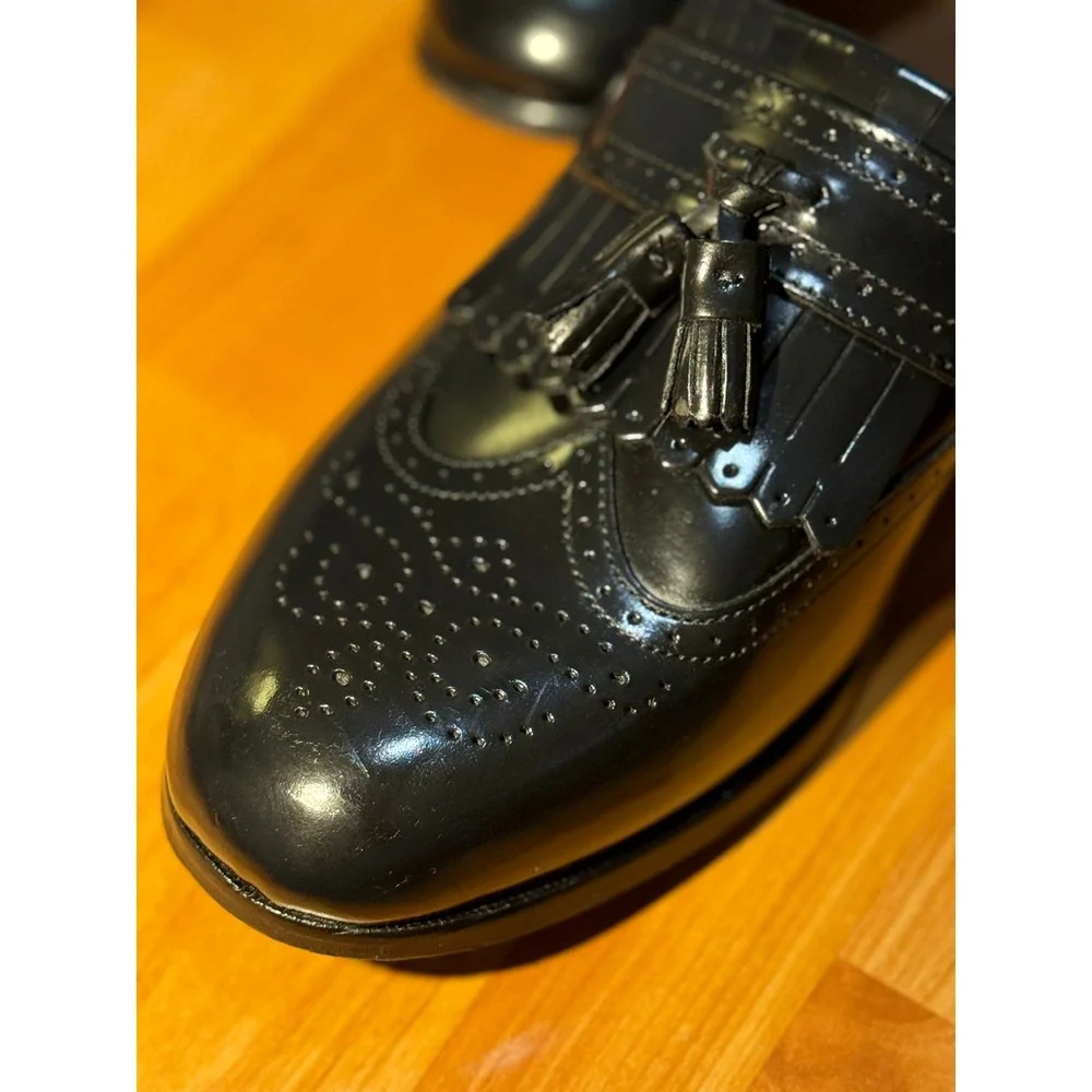 Florsheim Mens‎ 9D Black Leather Wingtip Kiltie Tassel Loafers  ~ Sanitized